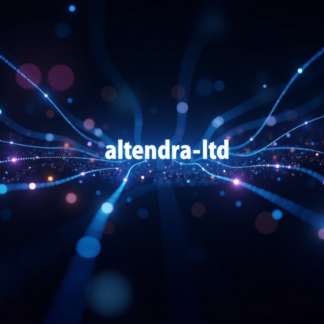 Altendra-LTD branding in high-tech digital landscape with flowing blue neural lines and virtual network design